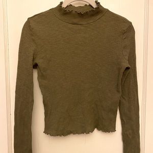 Olive Green Cropped Long Sleeve Mock-Neck